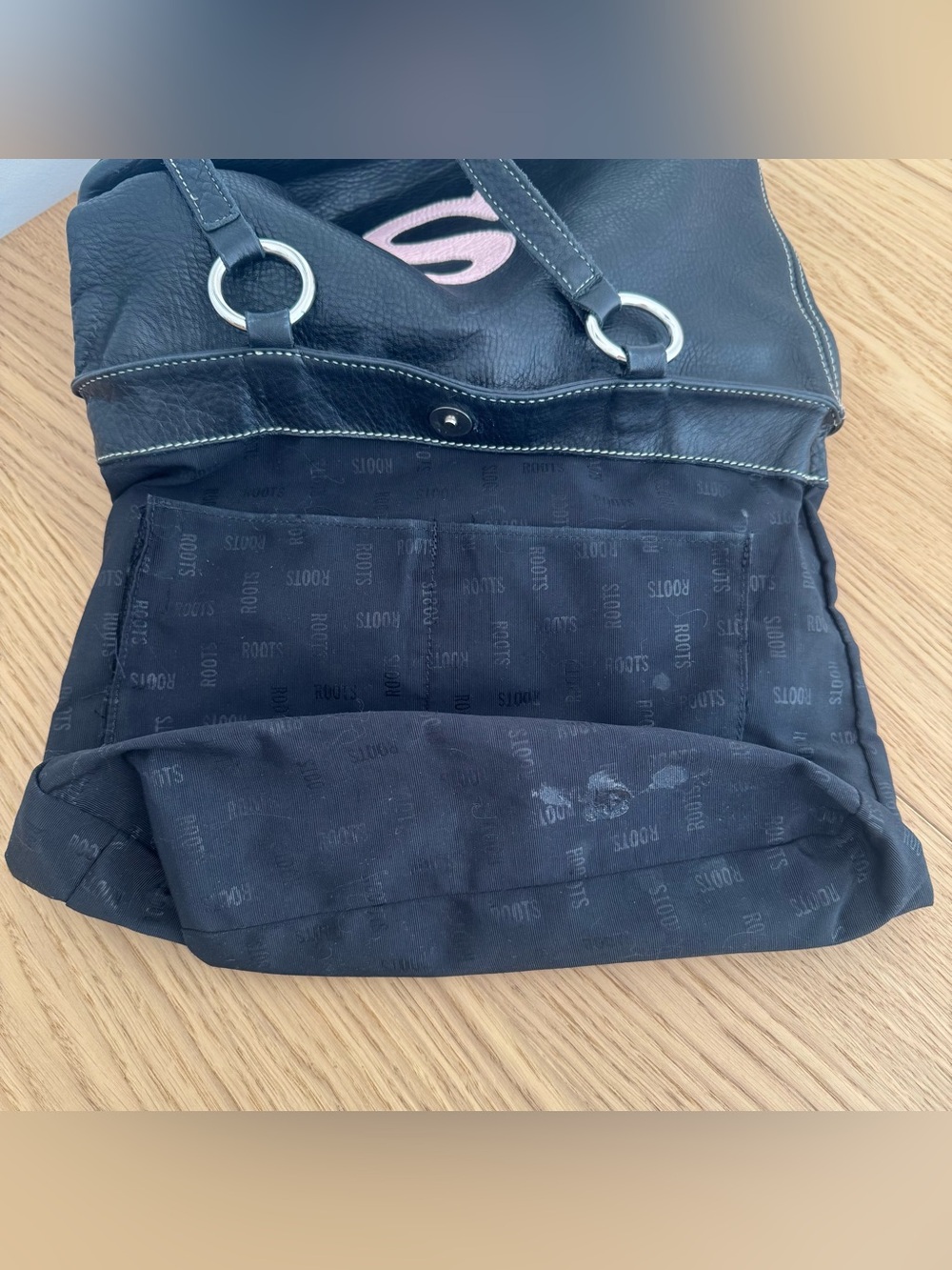 Roots Black Shoulder Tote with Pink Logo Accent - Picture 11 of 11